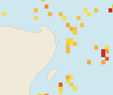 Satellite floating-algae map near Cancun Hotel Zone, Aug 2021 (opens full map image in a new tab)