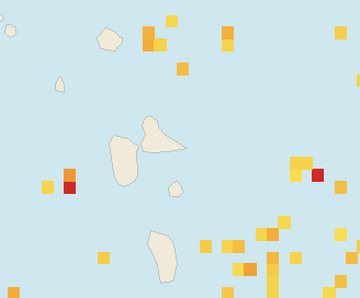 Satellite floating-algae map near Guadeloupe Atlantic Coast, Jan 2022 (opens full map image in a new tab)