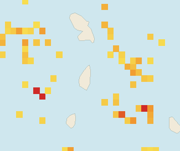 Satellite floating-algae map near Saint Lucia East Coast, Jan 2022 (opens full map image in a new tab)