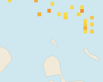 Satellite floating-algae map near Aruba Palm and Eagle Beach, Feb 2022 (opens full map image in a new tab)