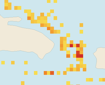 Satellite floating-algae map near Punta Cana and Bavaro, May 2022 (opens full map image in a new tab)