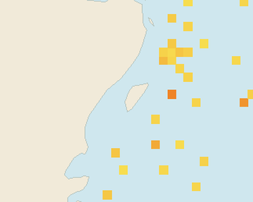 Satellite floating-algae map near Akumal, Aug 2022 (opens full map image in a new tab)