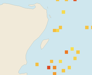 Satellite floating-algae map near Playa del Carmen, Sep 2022 (opens full map image in a new tab)