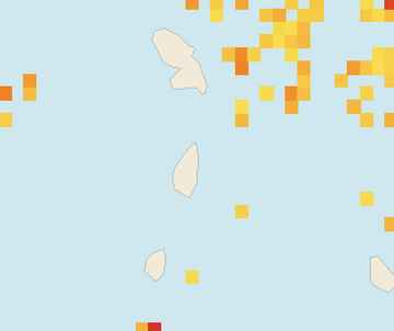 Satellite floating-algae map near Saint Lucia East Coast, Jan 2023 (opens full map image in a new tab)