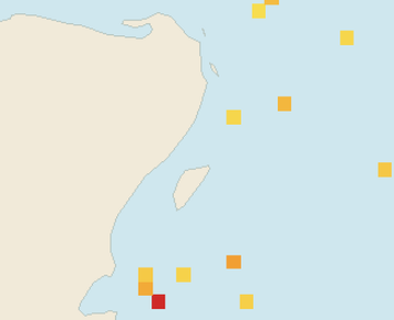 Satellite floating-algae map near Playa del Carmen, Feb 2023 (opens full map image in a new tab)