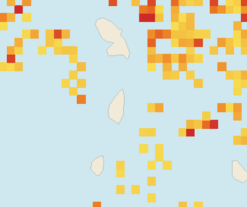 Satellite floating-algae map near Saint Lucia East Coast, Feb 2023 (opens full map image in a new tab)