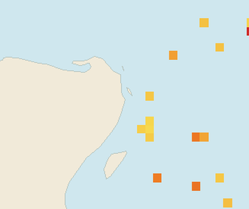 Satellite floating-algae map near Cancun Hotel Zone, Apr 2023 (opens full map image in a new tab)