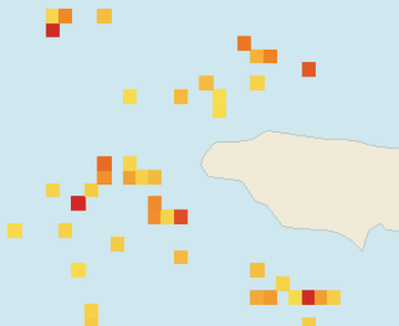 Satellite floating-algae map near Negril, Aug 2023 (opens full map image in a new tab)
