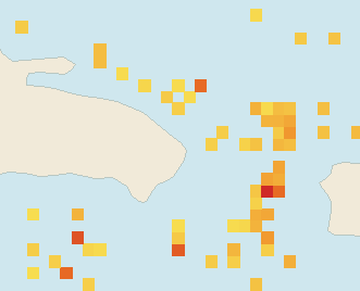 Satellite floating-algae map near Punta Cana and Bavaro, Aug 2023 (opens full map image in a new tab)