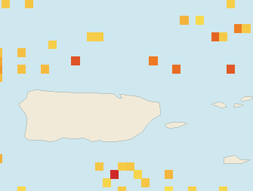 Satellite floating-algae map near San Juan and Isla Verde, Aug 2023 (opens full map image in a new tab)