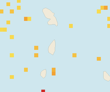 Satellite floating-algae map near Saint Lucia East Coast, Aug 2023 (opens full map image in a new tab)