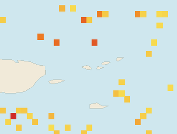 Satellite floating-algae map near St. Thomas, Aug 2023 (opens full map image in a new tab)