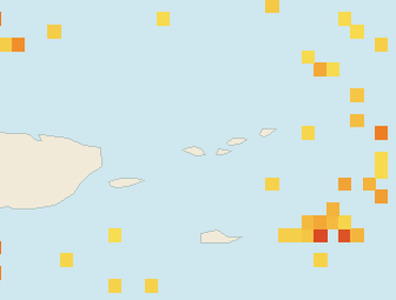 Satellite floating-algae map near St. Thomas, Sep 2023 (opens full map image in a new tab)