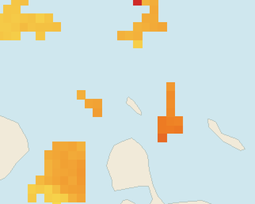 Satellite floating-algae map near Aruba Palm and Eagle Beach, Oct 2023 (opens full map image in a new tab)