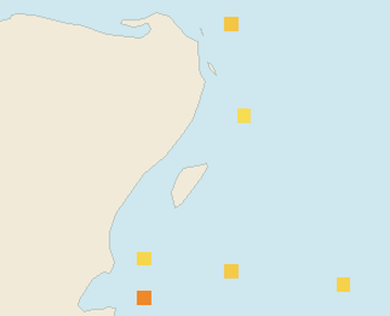 Satellite floating-algae map near Playa del Carmen, Mar 2025 (opens full map image in a new tab)