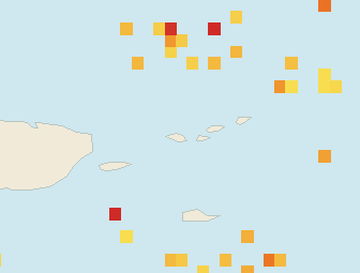 Satellite floating-algae map near St. Thomas, Apr 2025 (opens full map image in a new tab)