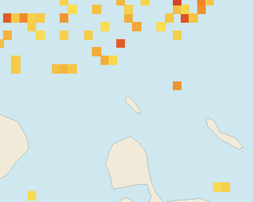 Satellite floating-algae map near Aruba Palm and Eagle Beach, May 2025 (opens full map image in a new tab)