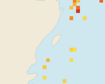 Satellite floating-algae map near Akumal, Jun 2025 (opens full map image in a new tab)