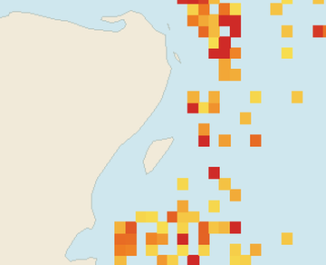 Satellite floating-algae map near Playa del Carmen, Aug 2025 (opens full map image in a new tab)