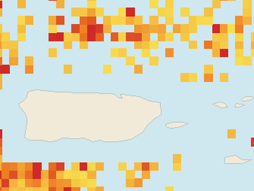 Satellite floating-algae map near San Juan and Isla Verde, Aug 2025 (opens full map image in a new tab)