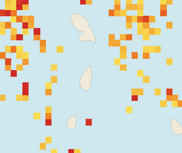 Satellite floating-algae map near Saint Lucia East Coast, Aug 2025 (opens full map image in a new tab)