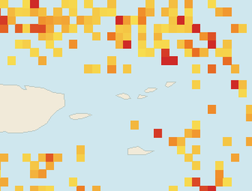 Satellite floating-algae map near St. Thomas, Aug 2025 (opens full map image in a new tab)