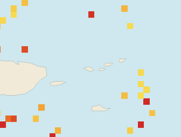 Satellite floating-algae map near St. Thomas, Oct 2025 (opens full map image in a new tab)
