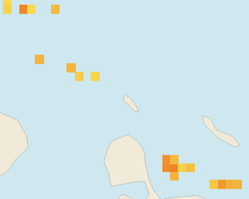 Satellite floating-algae map near Aruba Palm and Eagle Beach, Dec 2025 (opens full map image in a new tab)