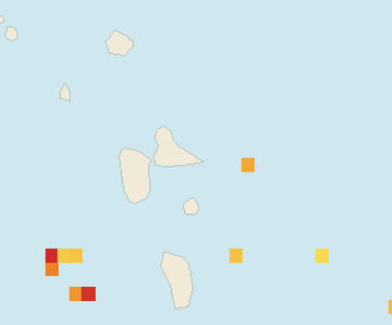 Satellite floating-algae map near Guadeloupe Atlantic Coast, Dec 2025 (opens full map image in a new tab)