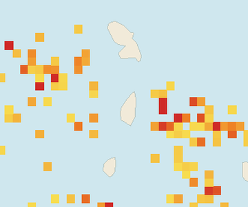 Satellite floating-algae map near Saint Lucia West Coast, Sep 2026 (opens full map image in a new tab)