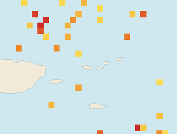 Satellite floating-algae map near St. Thomas, Sep 2026 (opens full map image in a new tab)